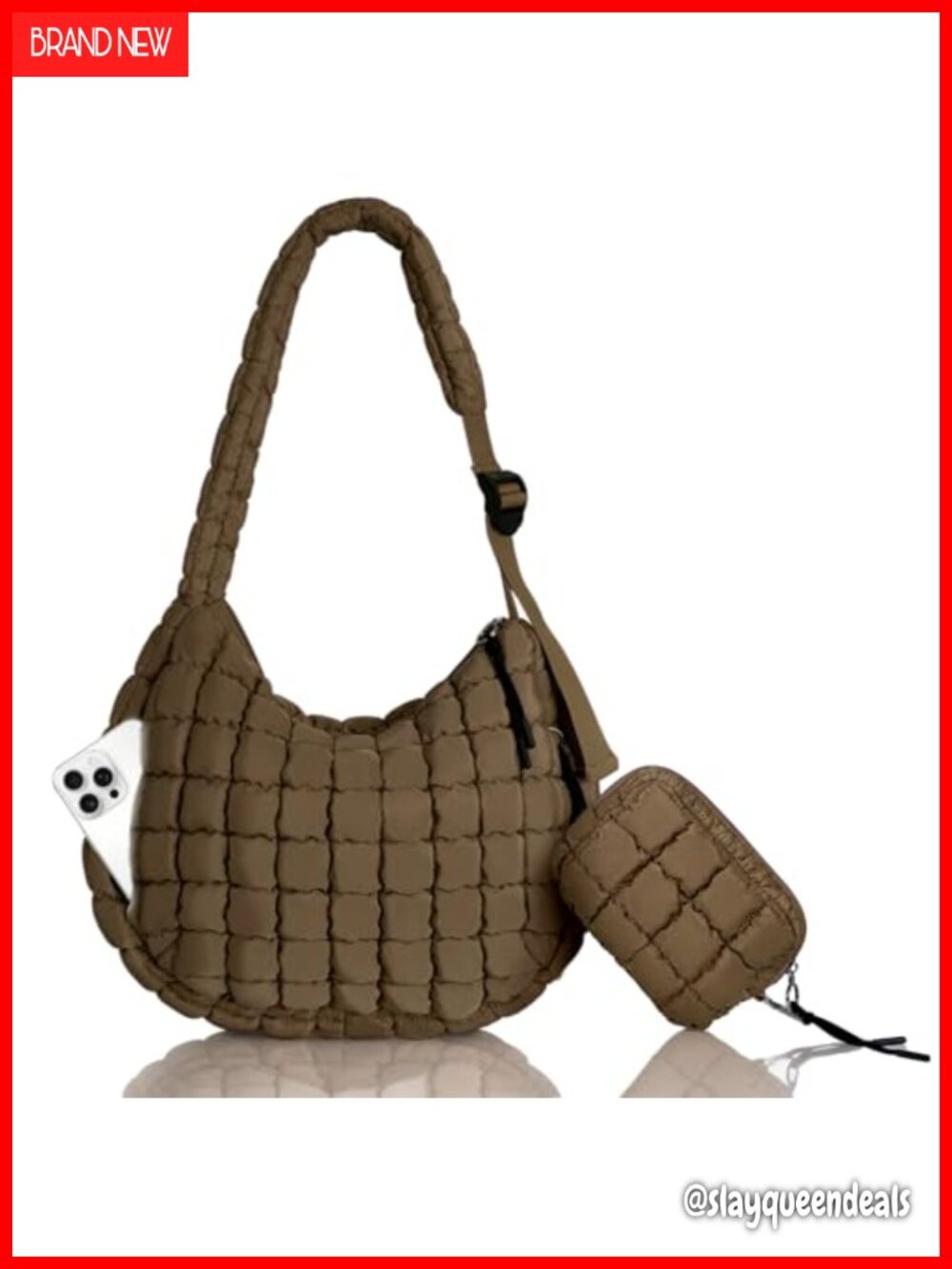 Puffer Tote Bag Quilted Carryall Adjustable Shoulder Strap Hobo Crossbody